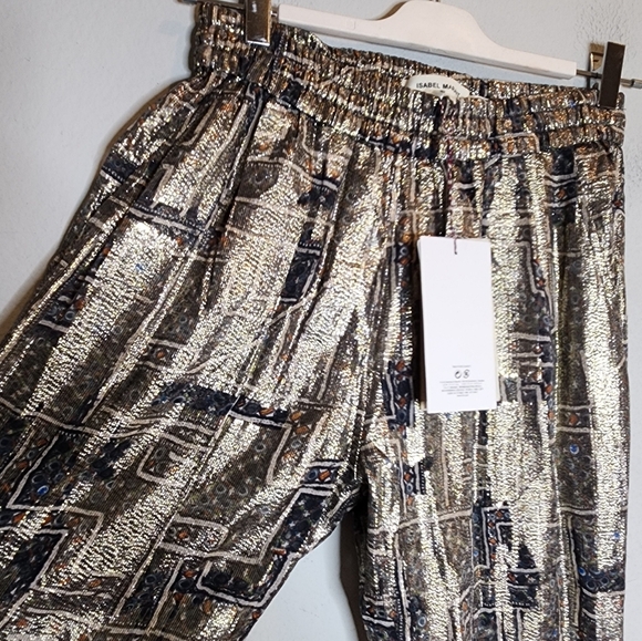 NWT Isabel Marant × H&M Silk Metallic pullon pants size 6 pockets - Picture 17 of 17